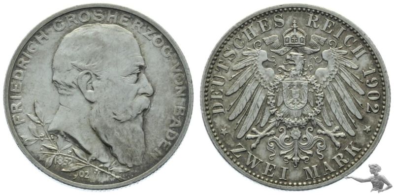 Baden 2 Mark 1902 Friedrich Grossherzog von Baden zum 50jährigen Regierungsjubiläum